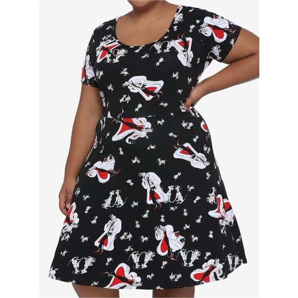 NWT Disney 101 Dalmatians Cruella De Vil Black Lace Back Dress - Size 3X - - Picture 1 of 9